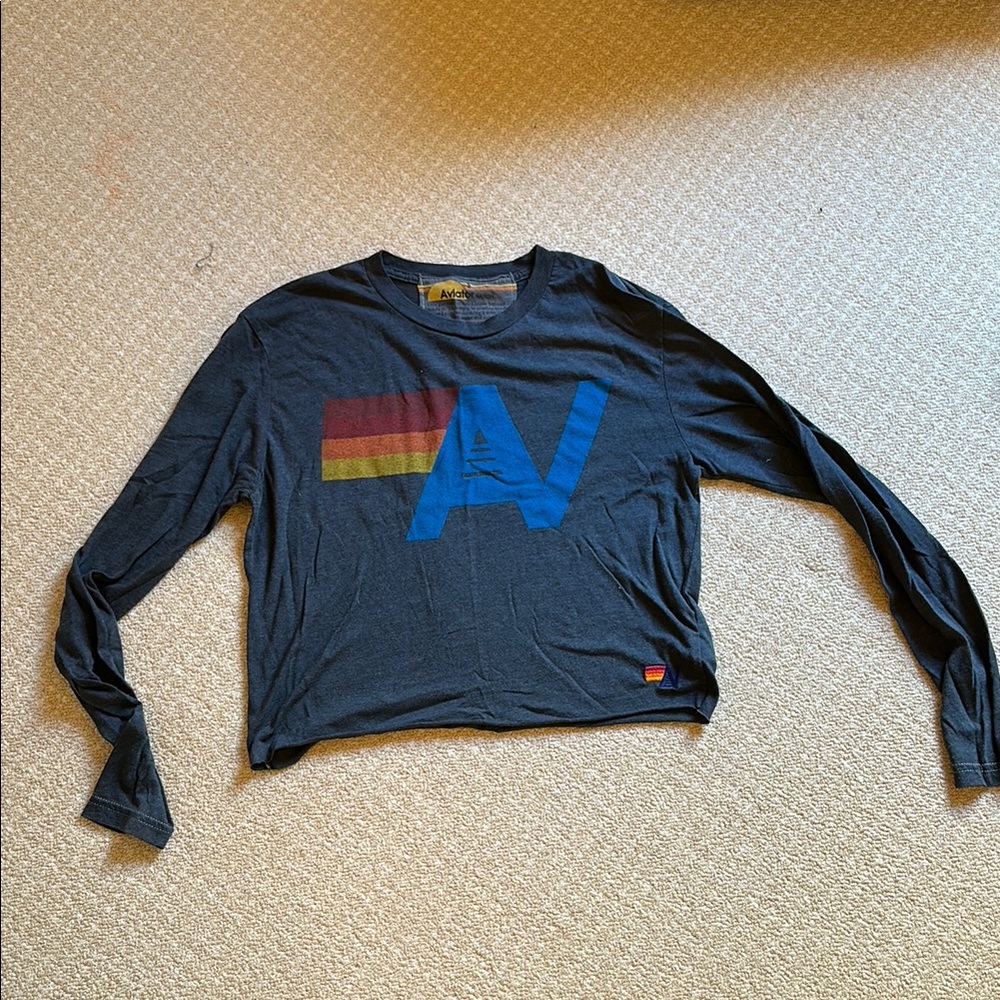 Aviator Nation Black Long Sleeve Tee with Blue and Red Accents